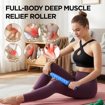 Muscle Roller Massage Roller Stick- Deep Tissue Fascia Blaster for Myofascial Pain Relief, Lymphatic Drainage & Body Sculpting, Handheld Physical Therapy & Recovery Tool (Pink black-18 inch)
