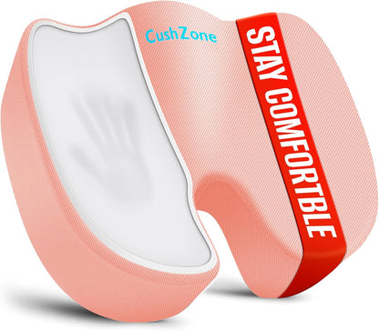 CushZone Seat Cushion - Memory Foam Office Chair Cushion for Sciatica, Tailbone & Back Pain Relief - Orthopedic Coccyx Pillow for Car, Airplane, Pregnancy & Long Sitting at Work, Black