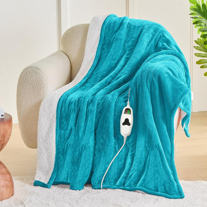 greenoak Heated Blanket Electric Throw 50"X60", Heating Blanket with 10 Heat Levels 1/2/4/6/8 Hours Auto-Off,Fleece Soft Sherpa Blanket,Gifts for Grandma Mom Seniors, Misty Grey