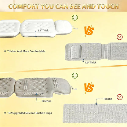 Full Body Bath Pillow, Luxury Bath Cushion with 192 Suction Cups, Bath Pillows for Tub for Head and Neck Support, with Laundry Bag White, 51" x 16"