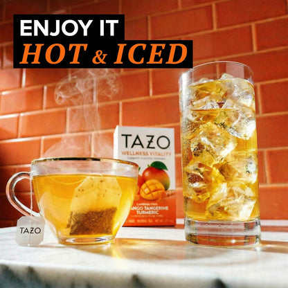 TAZO Herbal Tea Bags, Wellness Vitality Mango Tangerine Turmeric, 16 Count (Pack of 1)