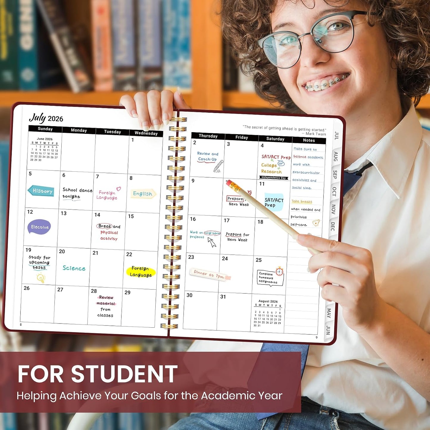 Planner 2026-2027 for Women & Men, Academic Monthly and Weekly Calendar Planner, Jul 2026 - Jun 2027, A5 (6.3" x 8.5"), Teacher Student Planning Book with Tabs, Ideal for Office School Supplies - Pink