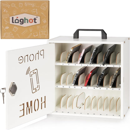 Wooden Phone Lock Box, Cell Phone Locker with 33 Adjustable Dividers | Phone Storage Cabinet with Security Lock & Handle, Desktop Phone Organizer for Classroom, Office & Repair Shops