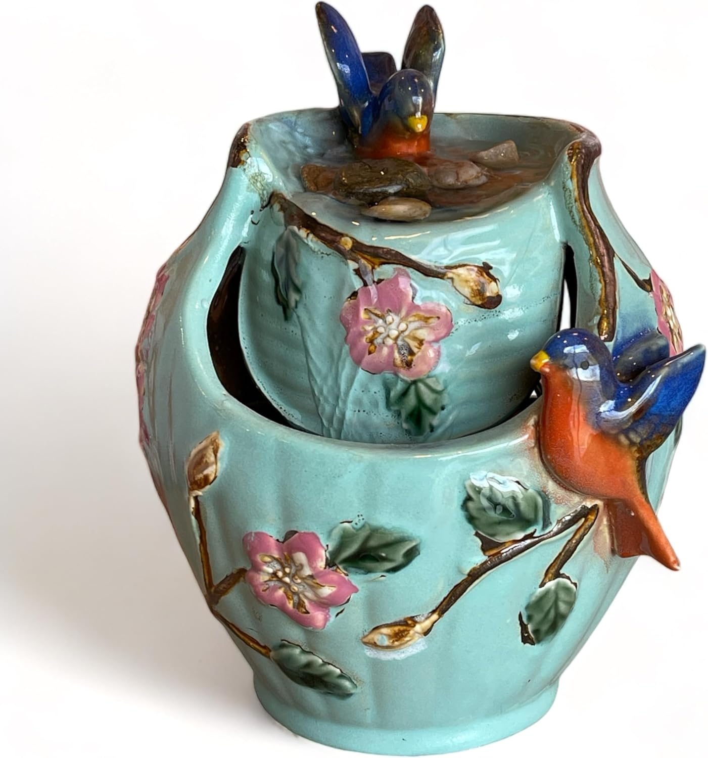 Bluebird Ceramic Tabletop Water Fountain, Indoor Relaxation, 7 Inch