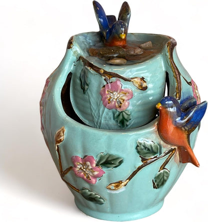 Bluebird Ceramic Tabletop Water Fountain, Indoor Relaxation, 7 Inch