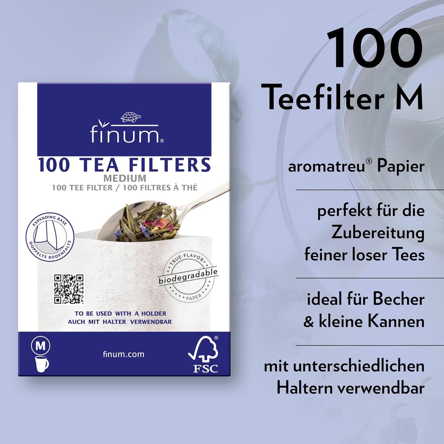 Finum Disposable Paper Tea Filter Bags for Loose Tea, Brown, Large, 100 Count