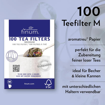 Finum Disposable Paper Tea Filter Bags for Loose Tea, Brown, Large, 100 Count