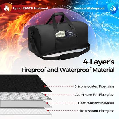 Large Waterproof Fireproof Document Bag, 24x12x12 in, Black