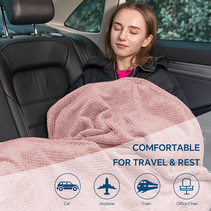 BEDELITE Travel Blanket with Bag, Jacquard Fleece Blanket 65"x40", Blue