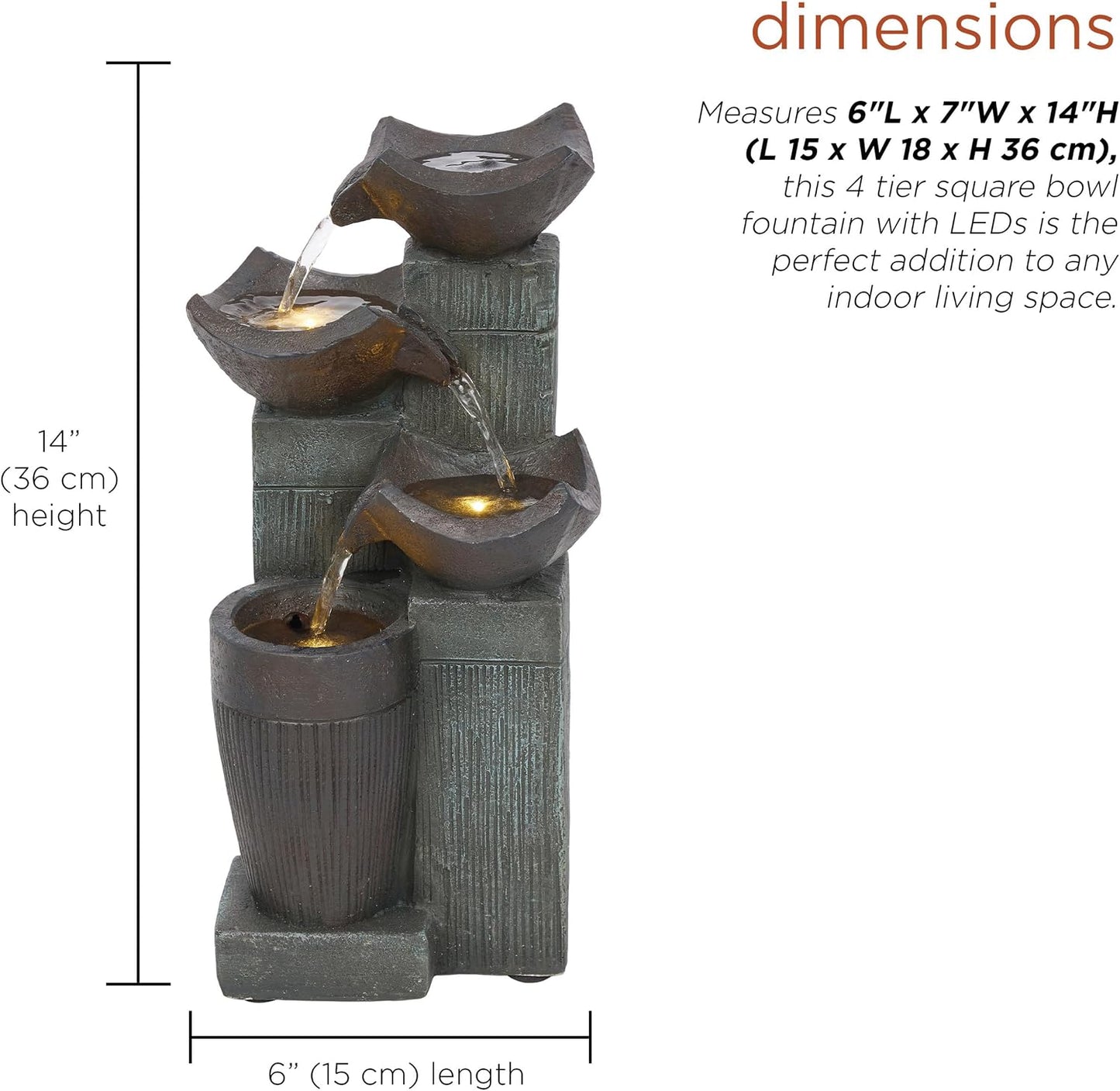 Alpine Corporatio 14" Tall Stoned Jar Cascading Water Fountain with LED Lights, Elegant Tabletop Water Feature for Home, Office, Living Room, and Bedroom Decor, Gray