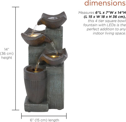 Alpine Corporatio 14" Tall Stoned Jar Cascading Water Fountain with LED Lights, Elegant Tabletop Water Feature for Home, Office, Living Room, and Bedroom Decor, Gray