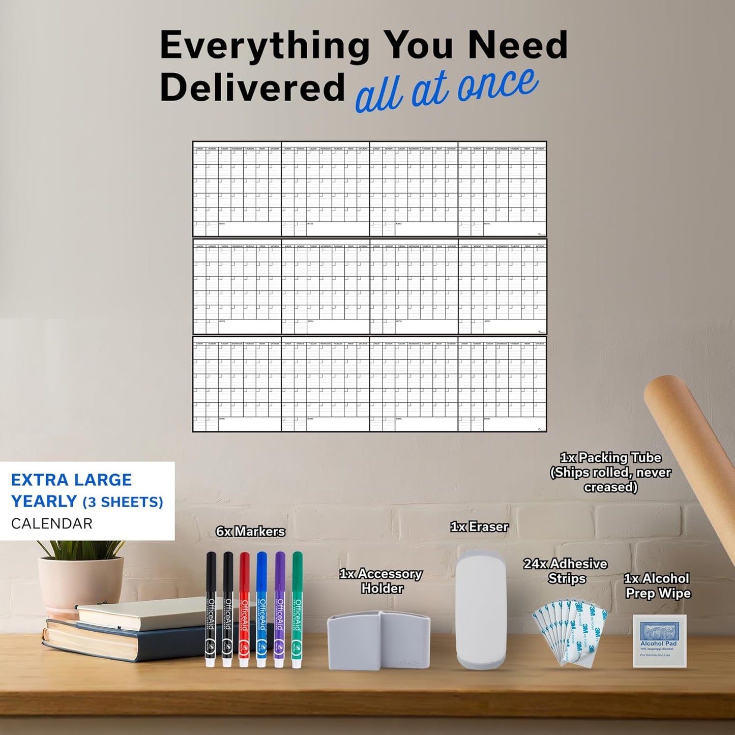 Large Dry Erase Calendar for Wall 36x48, Big Classroom Giant Month, Undated Reusable Family Monthly, Rolled Whiteboard White Board, Calendar Dry Erase Planner for Wall Erasable Large Office 48x36