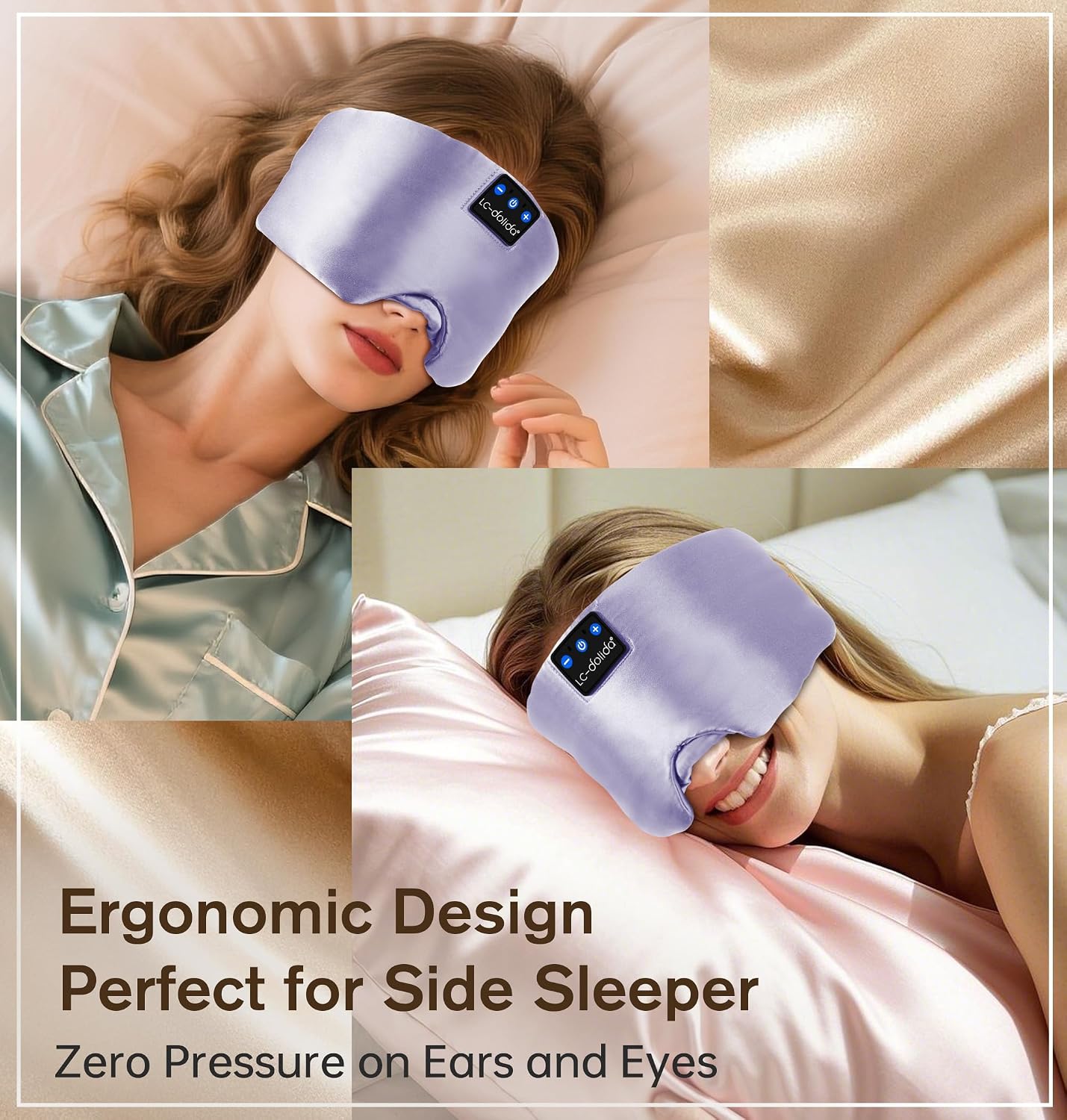 LC-dolida Luxurious Silk Soft Sleep Mask, Sleep Headphones with Bluetooth 5.4 for Side Sleeper, Total Blackout Eye Sleeping Mask for Women and Men, Ideal Gift for Restful Sleep, Travel(Black)