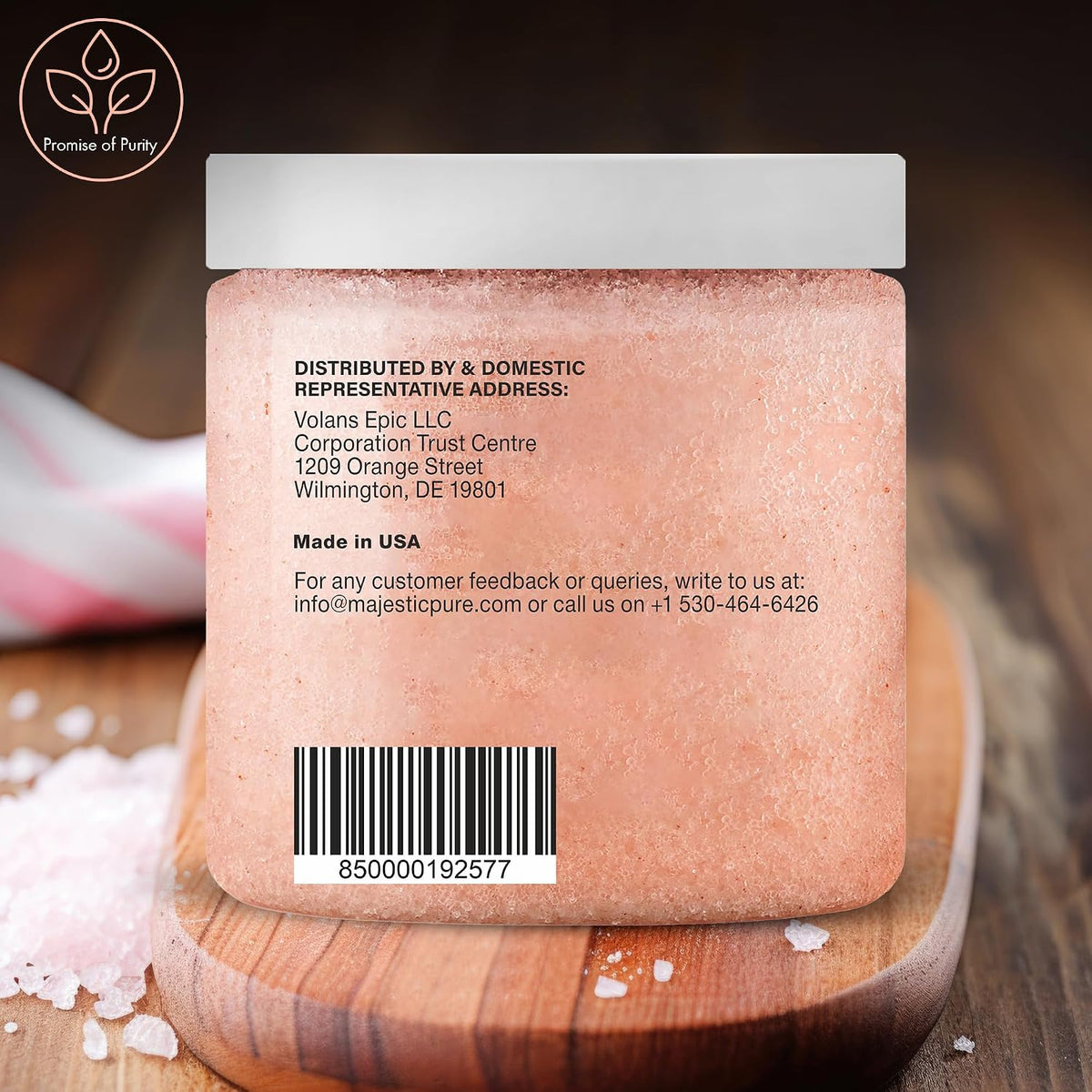 Majestic Pure Himalayan Salt Body Scrub, Lychee Oil Exfoliant, 10 Oz