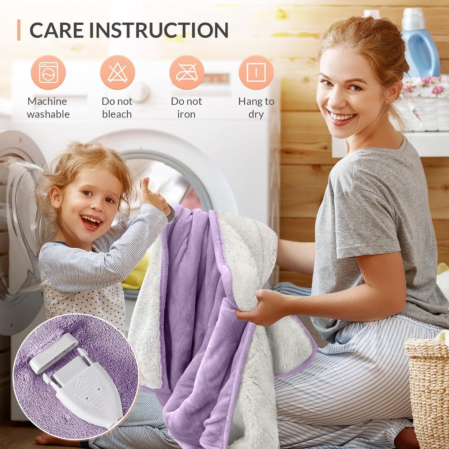 HOMLYNS LuxeHeat Heated Blanket Electric Blanket, Soft Flannel Sherpa Heated Throw, Heating Blanket with 5 Heat Settings, 3 hrs Timer Auto Shut Off (50x60 inches, Purple), Only for 120V Voltage Use