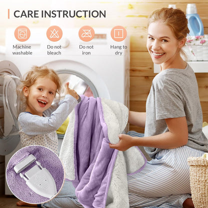 HOMLYNS LuxeHeat Heated Blanket Electric Blanket, Soft Flannel Sherpa Heated Throw, Heating Blanket with 5 Heat Settings, 3 hrs Timer Auto Shut Off (50x60 inches, Purple), Only for 120V Voltage Use