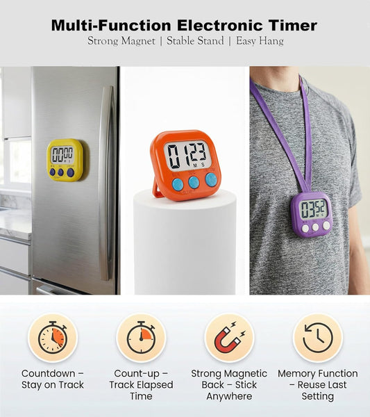 Digital Timer for Classroom Teachers Students, Magnetic Kitchen Countdown Timer, Easy Timers for Kids Homework Study Cooking Gym Game, 6 Pcs