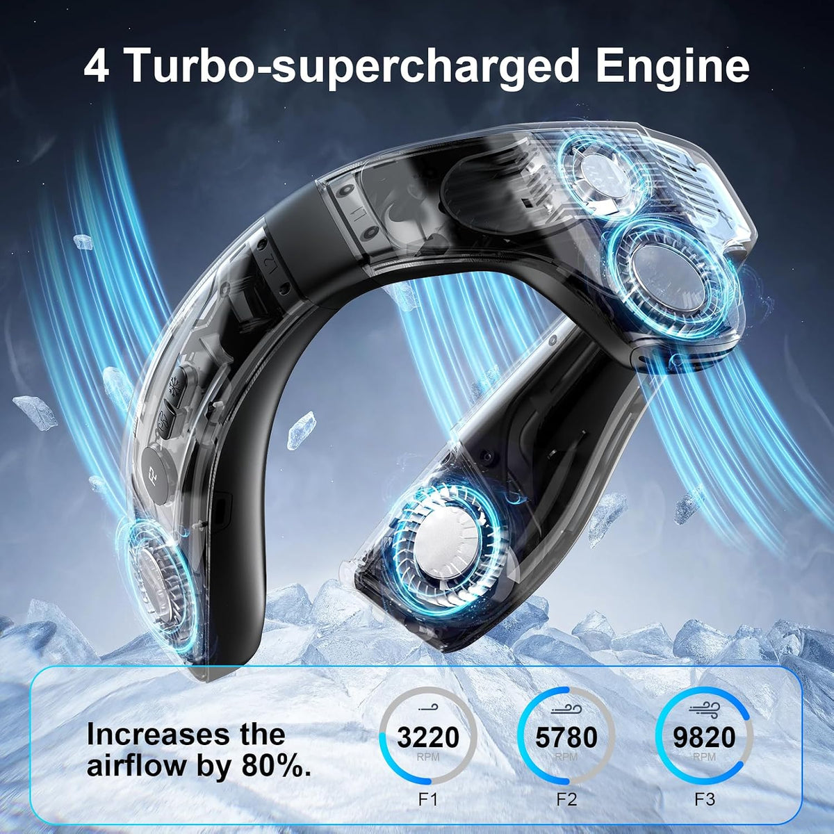 Neck Air Conditioner Fans That Blow Cold Air, 6000 mAh Battery Operated Wearable Cooling Device Fan, Bladeless, Rechargeable Fan, Black