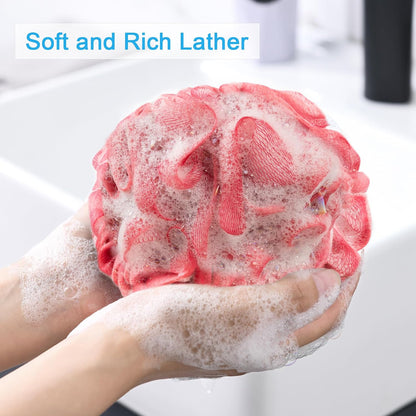 AmazerBath Loofah Sponge 75g/Piece, Exfoliating Bath Sponge Body Scrubber - Loofa Set of 4 Flower Color (Large, Green-Purple)