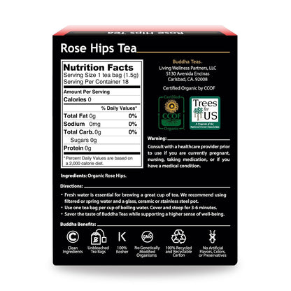 Buddha Teas Organic Rose Hips Tea - Herbal Tea, Caffeine Free