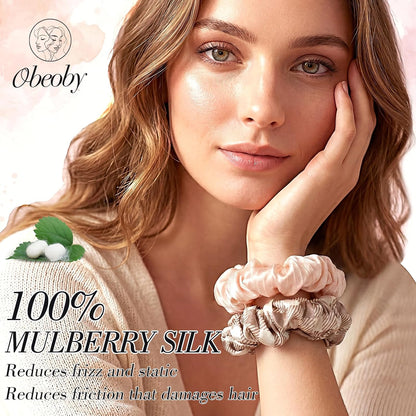 4 Pack 100% Mulberry Silk Scrunchies for Hair Sleep, No Damag Frizz Control Stylish Silk Hair Scrunchies Small Gifts for Women