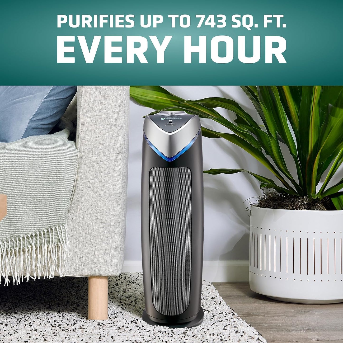 GermGuardian HEPA Air Purifier - Large Room Air Purifier for Bedroom, Office, Dorm, and Home - Filters Pet Dander, Dust, Pollen, Smoke, Scents - AC4825E - 22" Tower - Gray