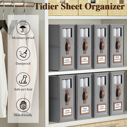 Bed Sheets Organizers And Storage,Sheets Set Folder Keeper with Handle,Foldable Bedding Storage Box For Linen Closet,Duvet Cover(King Size-3.7 Gal,Beige)