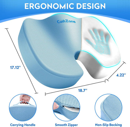 CushZone Seat Cushion - Memory Foam Office Chair Cushion for Sciatica, Tailbone & Back Pain Relief - Orthopedic Coccyx Pillow for Car, Airplane, Pregnancy & Long Sitting at Work, Black