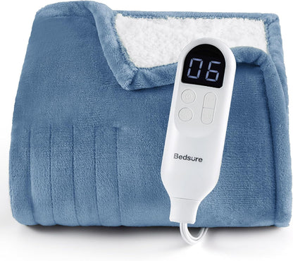 Bedsure Heated Blanket Throw Blanket with Preheat Function - Fast Heating Electric Blanket, Soft Flannel Throw with 6 Time Settings(Up to 10H), 6 Heating Settings, Gifts for Grandma (50"x60", Cream)