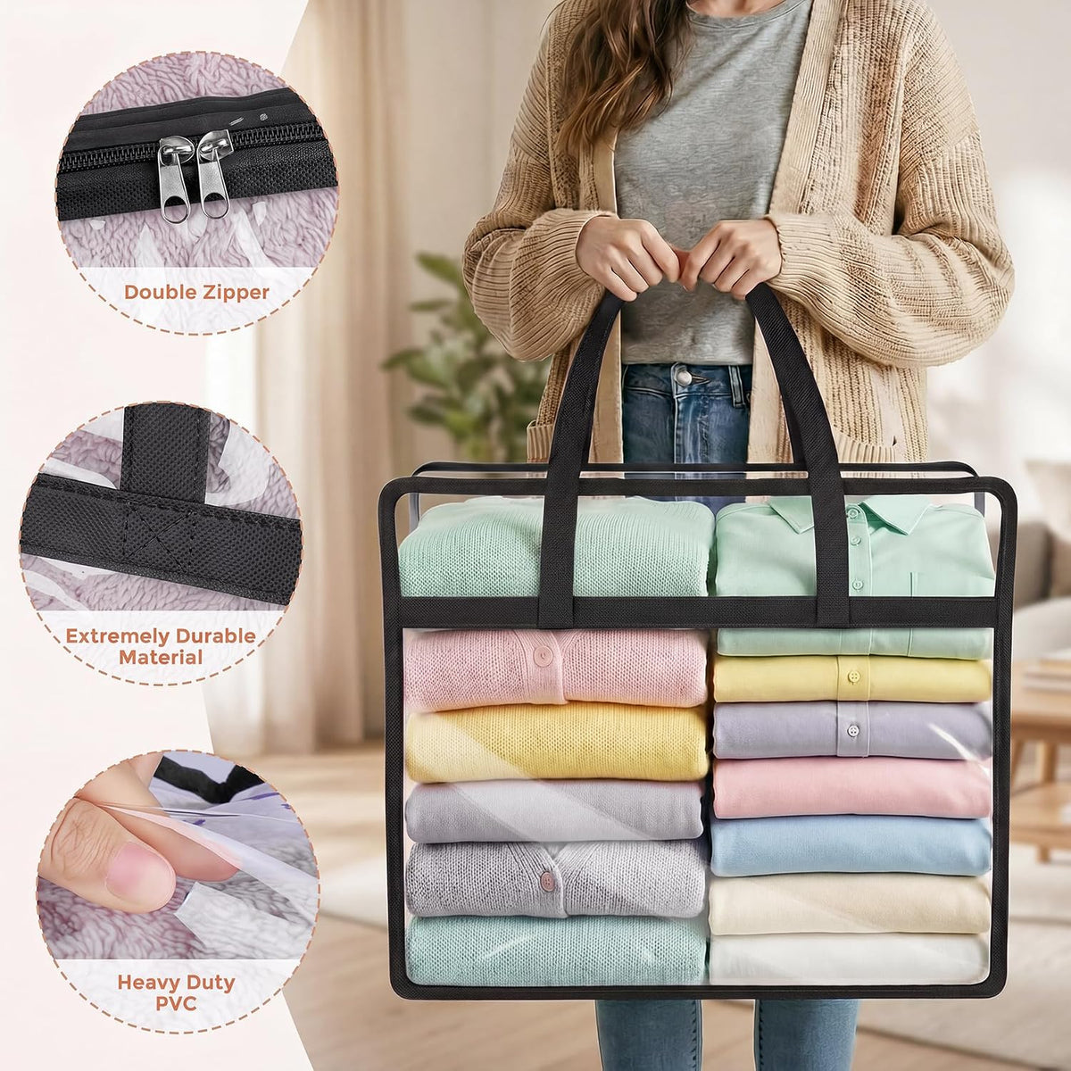 Clear Storage Bags for Clothes, 45L Closet Organizers and Storage