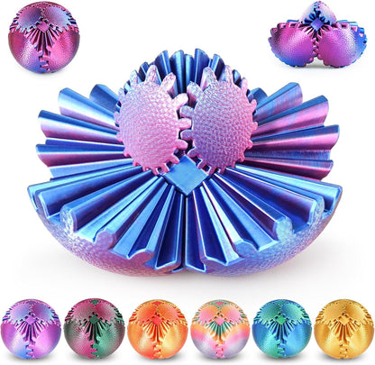 Gear Ball Fidget Toys Steampunk Gear Sphere Stress Relief for Kids Adults 3D Printed Unique Funny Birthday Gift for Christmas White Elephant Stocking Stuffer Easter (Ombre Purple, Dia. 2.5" )