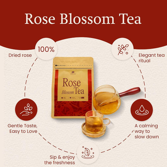 ANNHI TEA Rose Blossom Tea - 12 Tea Bags, 1 Whole Pure Rose per Bag