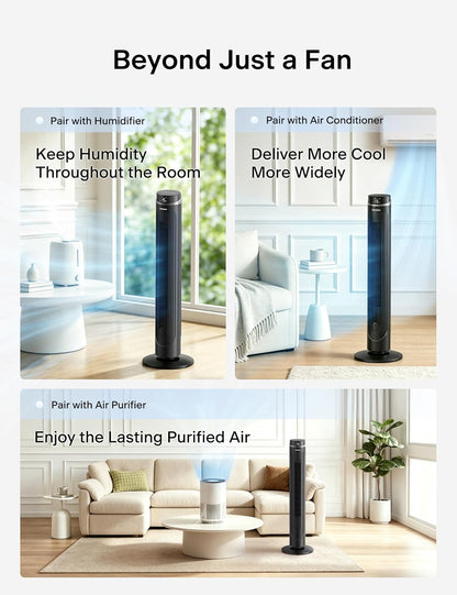 PELONIS 40 inch Bladeless Tower Fan for Bedroom, Standing Fan with Remote Control, 26ft/s, 90° Oscillation, 3 Speed Settings, 27dB, 3 Modes, 15-Hour Timer, LED Display, Fan that Blows Cold Air, White