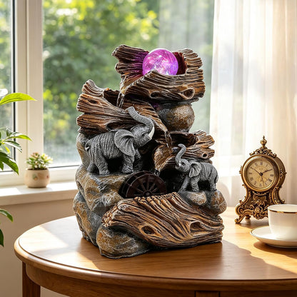 GOESWELL Water Fountain for Indoor Tabletop: Antique Bronze Fairy Statue Tabletop Waterfall with Rotating Crystal Ball for Desk - Small Zen Meditation Decor for Home Office Bedroom Relaxation