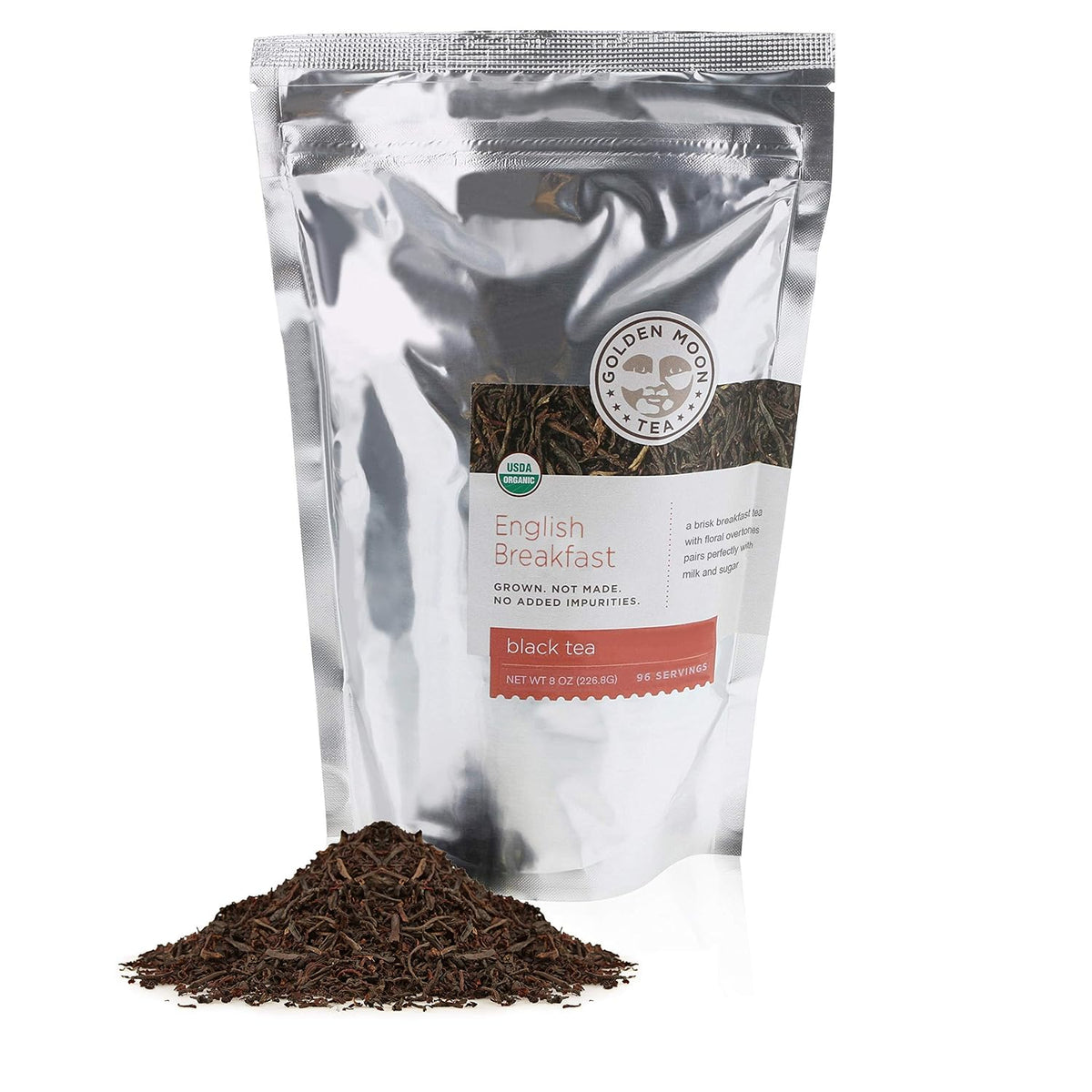 Golden Moon Tea Organic English Breakfast Black Tea - Loose Leaf, Non-GMO 4 Tea Blend - 1 Pound (192 Servings)