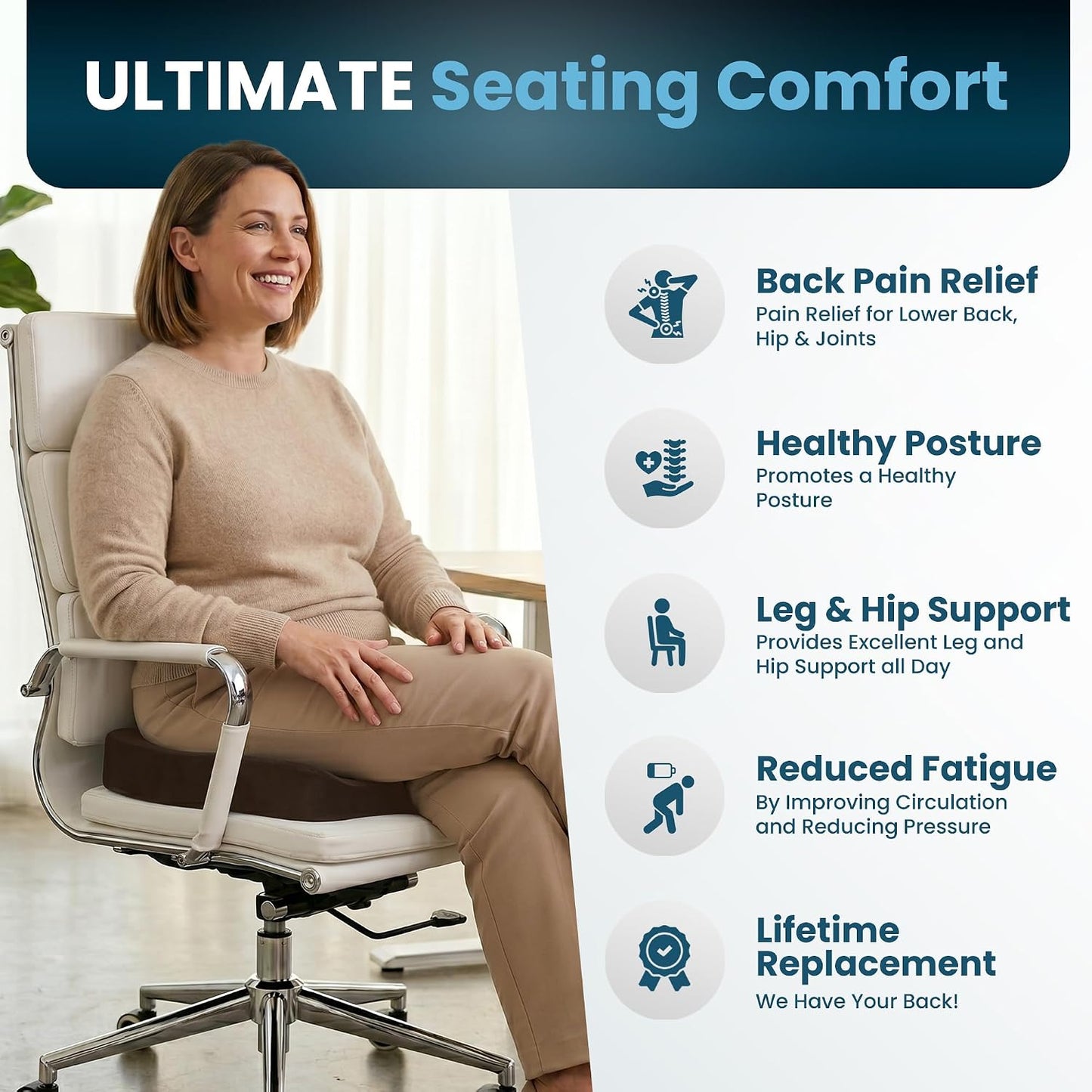 ComfiLife Gel Enhanced Seat Cushion – Office Chair Cushion – Non-Slip Gel & Memory Foam Coccyx Cushion for Tailbone Pain - Desk Chair Car Seat Cushion Driving - Sciatica & Back Pain Relief (Navy)