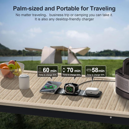 3 in 1 Charging Station for Multple Devices,Foldable 3 in 1 Wireless Charger for Travel,NANO Wireless Charging Station for iPhone17 16 15 14 13 12 Pro Max/Watch 10 9 8 7 6 5 4 3 Ultra/AirPod Pro