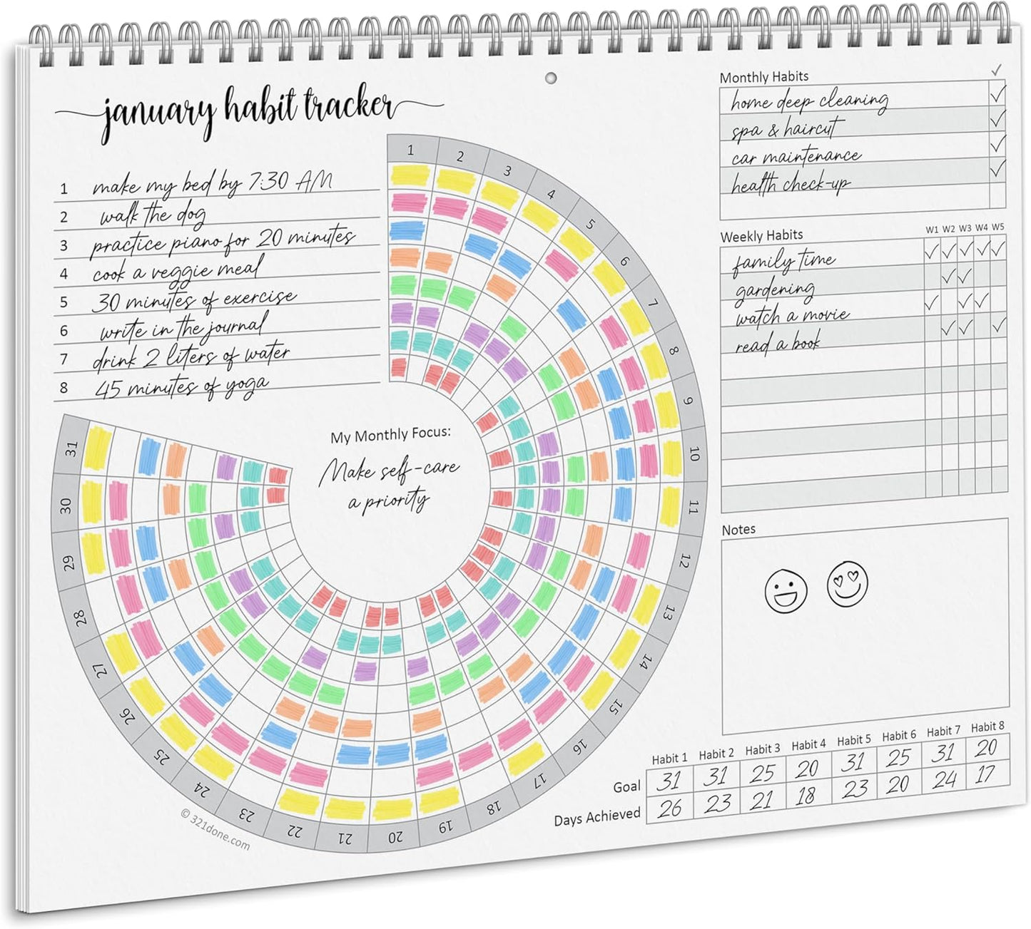 321Done Habit Tracker Calendar Pad, 8.5x11 Monthly, Made in USA