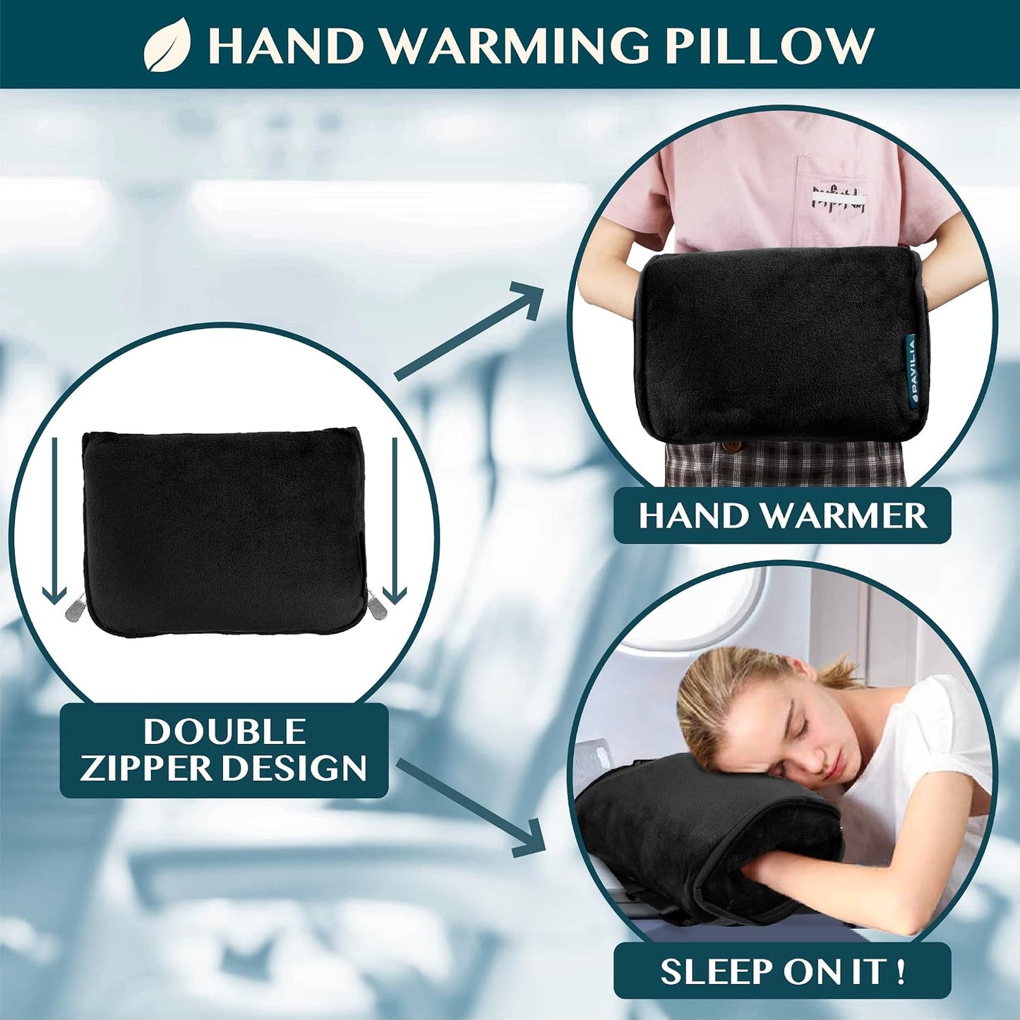 PAVILIA Travel Blanket Pillow, Soft Airplane Blanket 2-IN-1 Combo Set, Plane Blanket Compact Packable, Flight Essentials Car Pillow, Travelers Gifts Accessories Luggage Backpack Strap, 60x43 Teal Blue