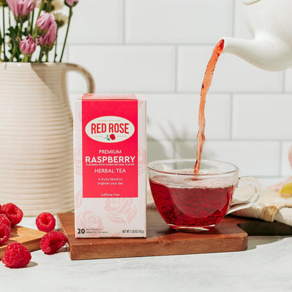 Red Rose Raspberry Herbal Tea Refreshing & Fruity Brewed Naturally Flavored Tea with 20 Individually Wrapped Tea Bags Per Box Caffeine Free Brew Hot
