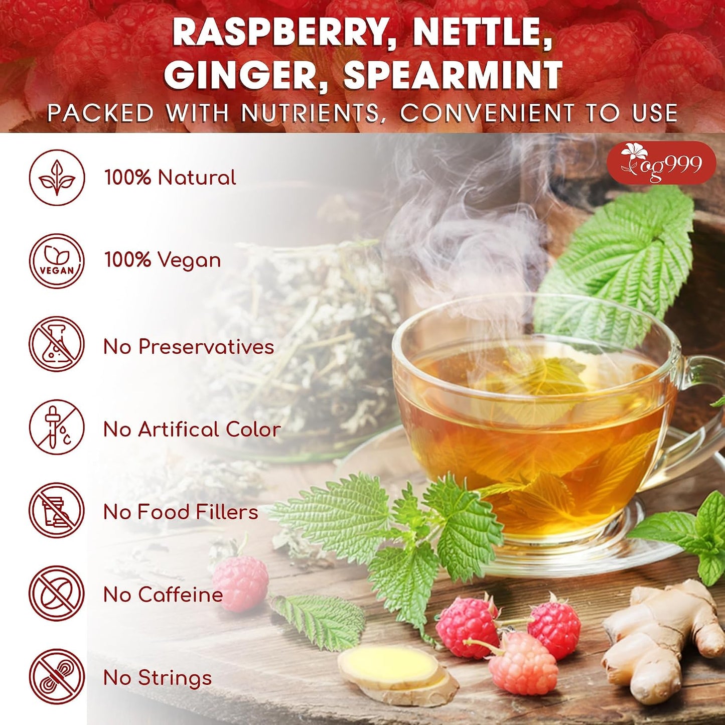 TOG999, 135 Premium Red Rooibos Tea Bags, 100% Natural & Pure from Rooibos Tea Leaves. Loose Leaf Rooibos Herbal Tea. Made with Natural Material Tea Bags. No Sugar, No Caffeine, No Gluten, Vegan.
