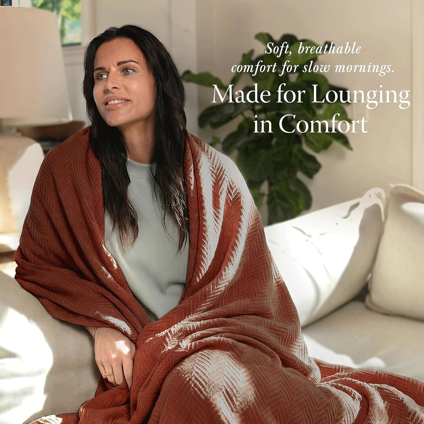Threadmill Travel Blanket Cotton Viscose from Bamboo - Airplane Premium Soft Flight Grey Throw Blanket in Cloth Bag (Grey Color) Compact & Portable Blanket for Travel, Car, Picnic & Camping