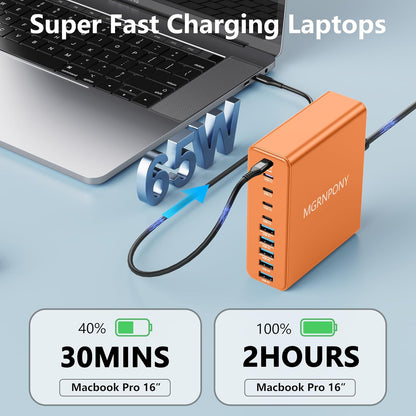 320W USB C Charger Block, MGRNPONY 10-Port GaN USB C Charging Station Black
