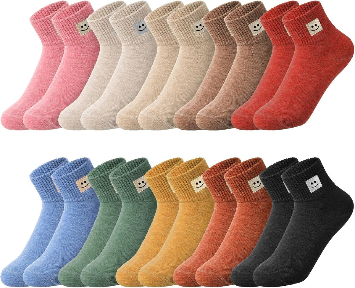 Eurzom 10 Pairs Socks Womens Crew Elastic Ankle Length Cotton Socks Aesthetic Cute Lightweight Low Cut Gifts for Women - Colors B
