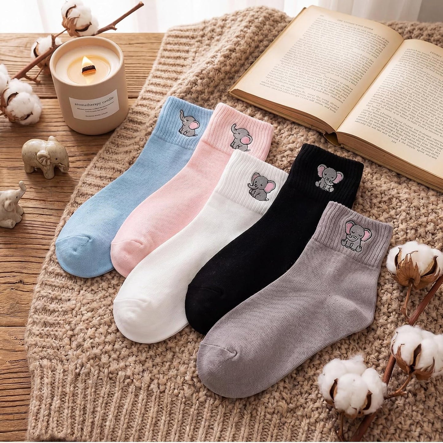 Eurzom 10 Pairs Socks Womens Crew Elastic Ankle Length Cotton Socks Aesthetic Cute Lightweight Low Cut Gifts for Women - Colors B