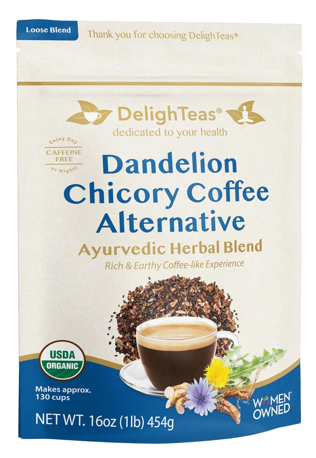 DelighTeas Organic Masala Chai Powder | Caffeine free, Unsweetened, Vegan, Keto | Ayurvedic Digestive Support blend for Chai Spice Tea | 100 Servings, 4oz
