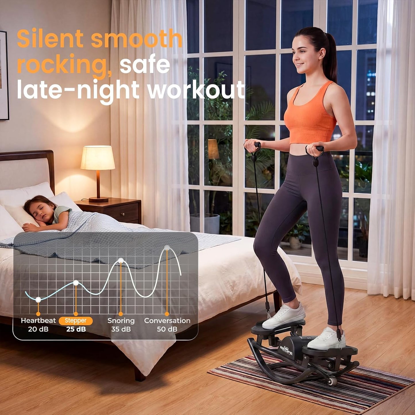 RELIFE REBUILD YOUR LIFE Rock Stepper Side to Side Rocking Fitness Stepper, Low-Impact Balance Board with Resistance Bands,Non-Slip Base for Full Body Workout, Fitness Machine Equipment at Home