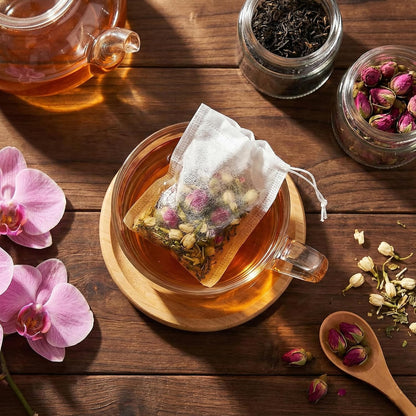 400Pcs 3.54"x2.75" Disposable Tea Bags with Drawstring, Empty Filter Sachets for Loose Leaf Tea, Coffee, Herbs, Spice and DIY Fillable