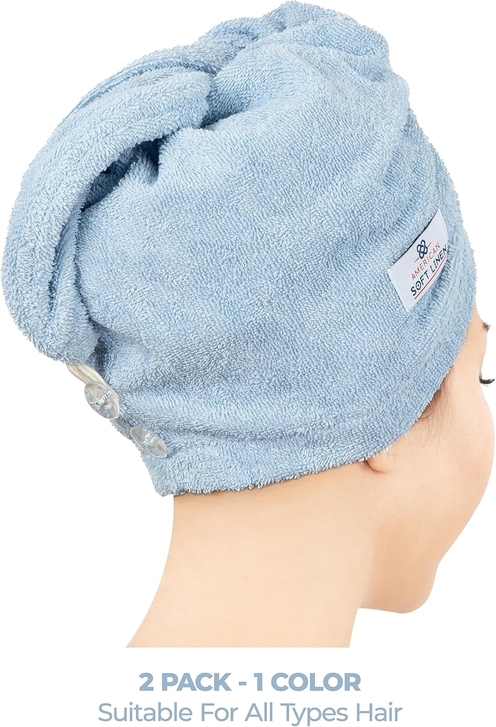 American Soft Linen 100% Cotton Hair Towels for Women, Head Towel Cap, Cotton Hair Turban Towel Wrap for Long Curly Anti Frizz Hair, Soft and Absorbent Cotton Hair Towels 2 Pack, White