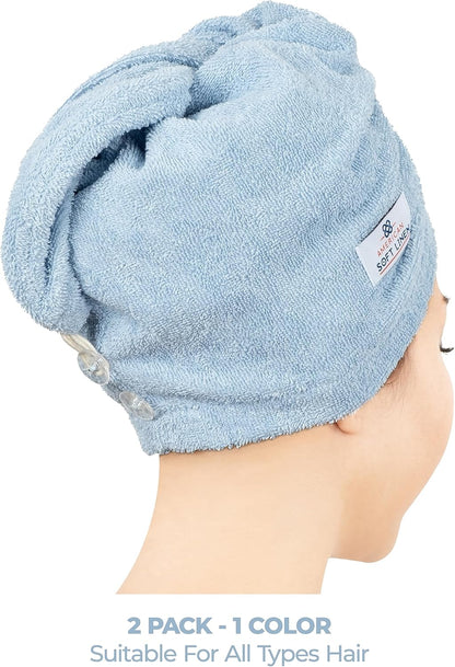 American Soft Linen 100% Cotton Hair Towels for Women, Head Towel Cap, Cotton Hair Turban Towel Wrap for Long Curly Anti Frizz Hair, Soft and Absorbent Cotton Hair Towels 2 Pack, White